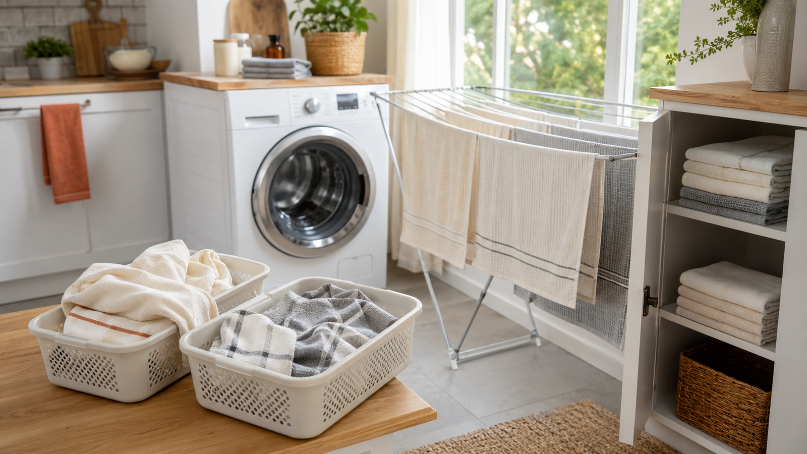 Kitchen towel drying clear glassware during a low-lint performance check