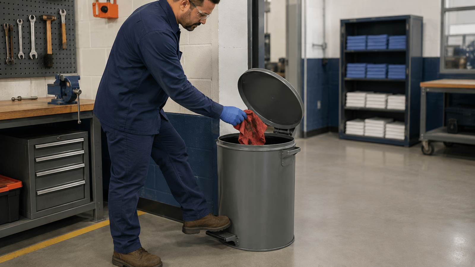 Shop towels being evaluated for grease pickup, retention, and surface contact